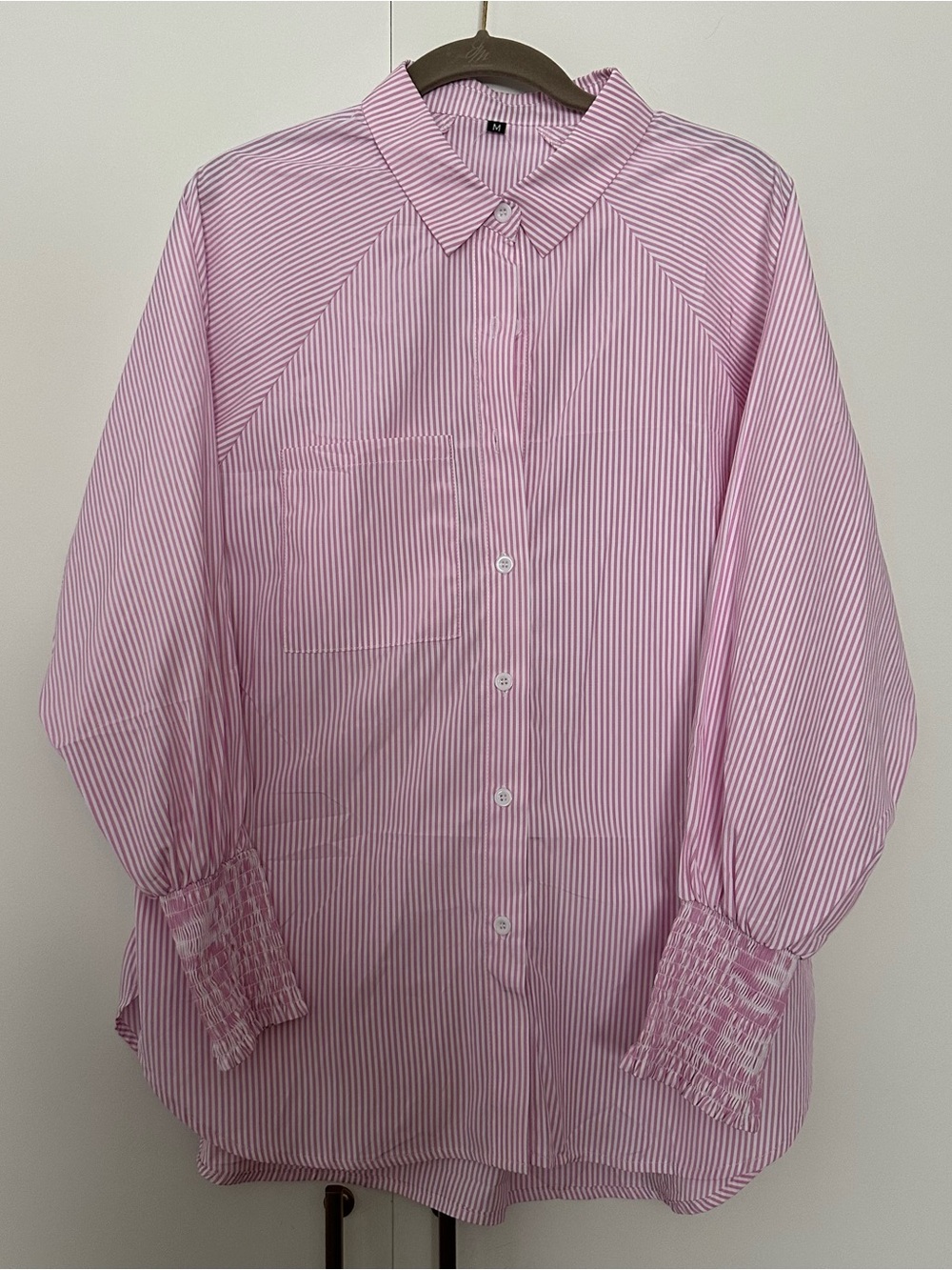 Smocked Cuffed Striped Boyfriend Shirt